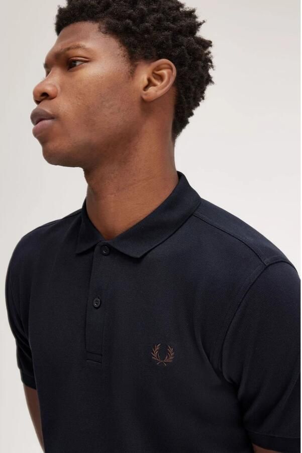 Fred Perry Blauw Logo Bruin Poloshirt Blue Heren