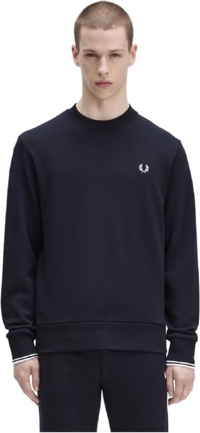 Fred Perry Heren Katoenen Sweatshirt met Geribbelde Afwerkingen Blue Heren - Foto 18