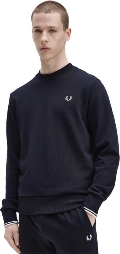 Fred Perry Heren Katoenen Sweatshirt met Geribbelde Afwerkingen Blue Heren - Foto 17