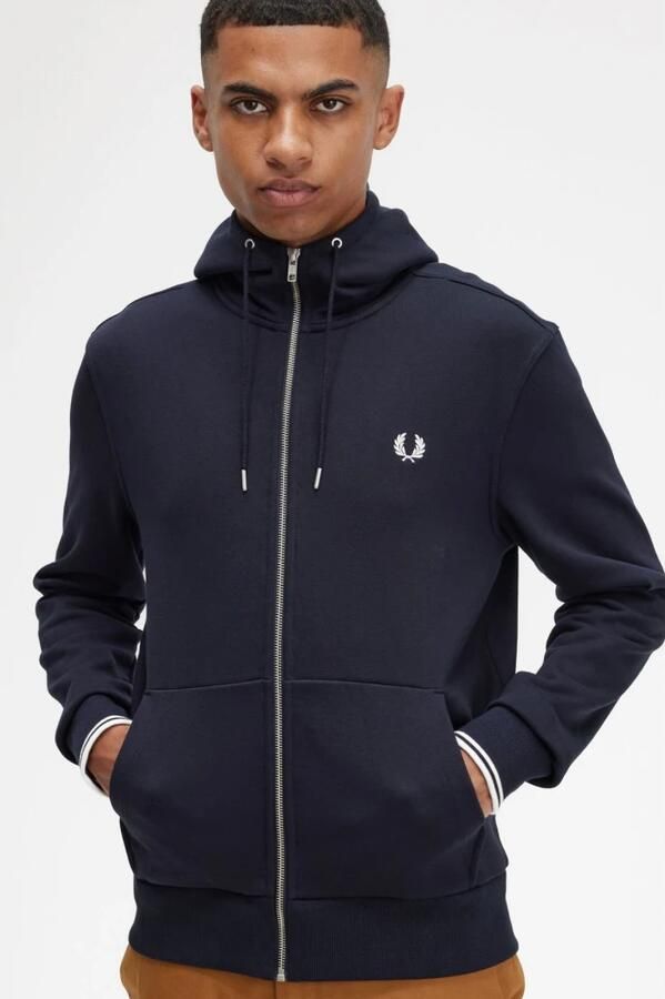 FRED PERRY Heren Truien & Vesten Hooded Zip Through Sweatshirt Donkerblauw - Foto 5