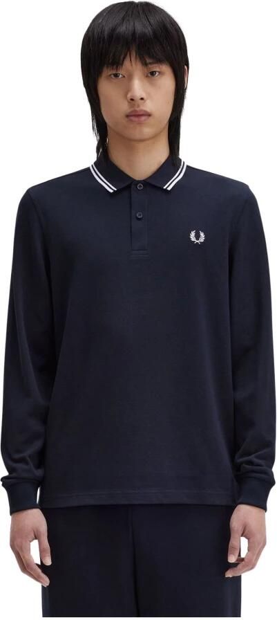 Fred Perry Blauwe polo met lange mouwen en rand Blue Heren - Foto 5