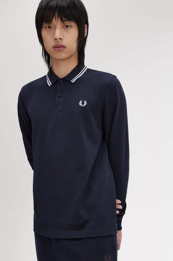 Fred Perry Blauwe polo met lange mouwen en rand Blue Heren - Foto 2