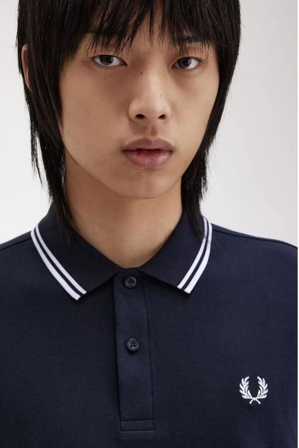 Fred Perry Blauwe polo met lange mouwen en rand Blue Heren