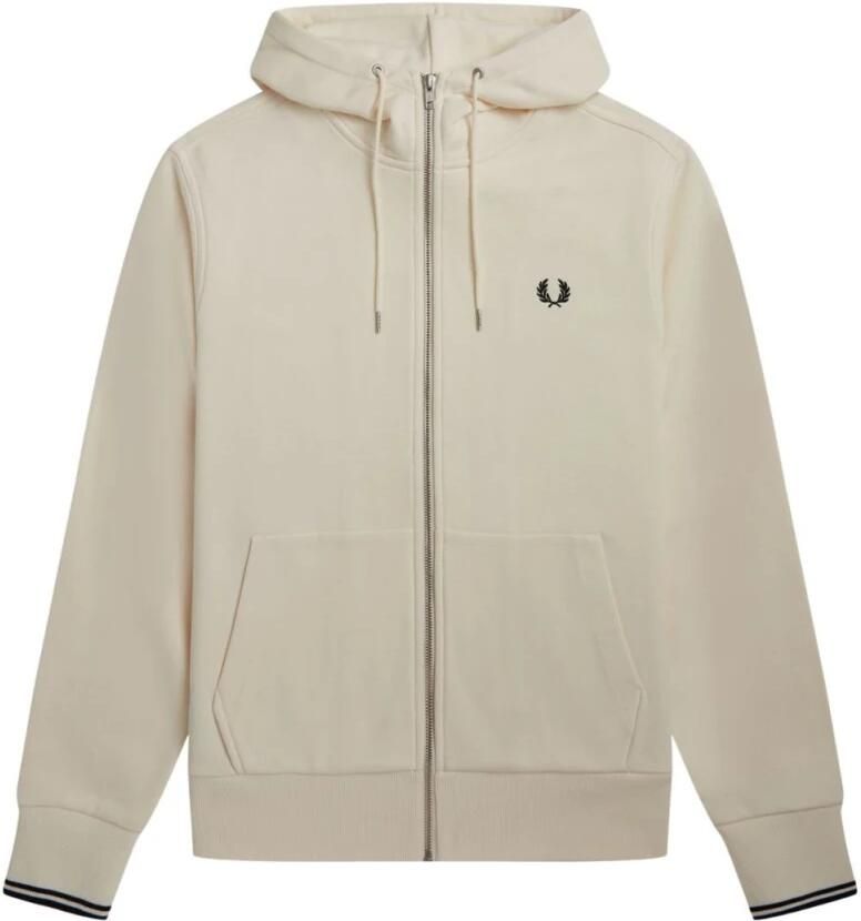 Fred Perry Capuchonkatoenritssweatshirt Beige Heren