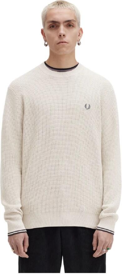 FRED PERRY Heren Truien & Vesten Waffle Stitch Crew Neck Jumper Gebroken Wit - Foto 4