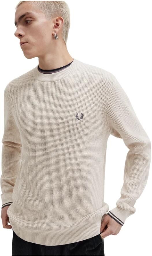 FRED PERRY Heren Truien & Vesten Waffle Stitch Crew Neck Jumper Gebroken Wit - Foto 2