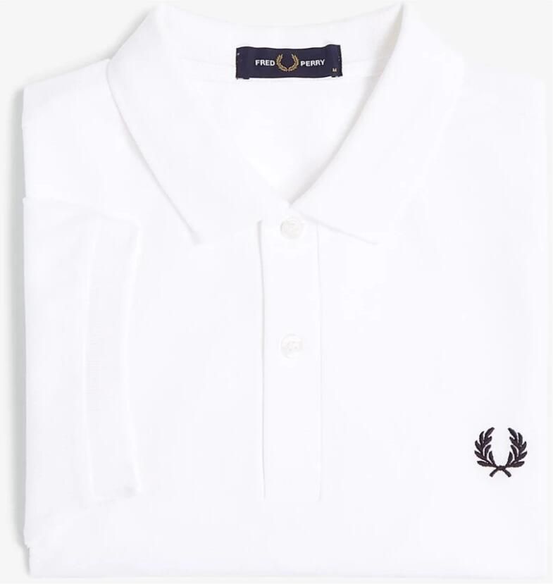 Fred Perry Origineel Enkele Streep Katoenen Poloshirt White Heren