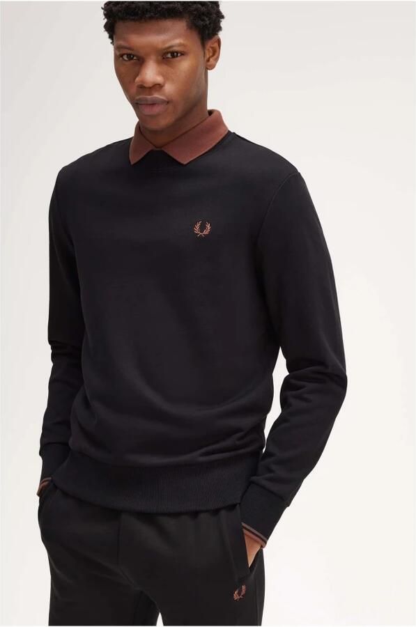 Fred Perry Zwarte Geborduurde Logo Ronde Hals Sweatshirt Black Heren - Foto 3