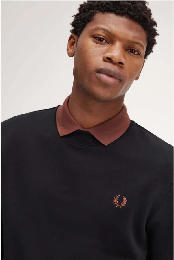 Fred Perry Zwarte Geborduurde Logo Ronde Hals Sweatshirt Black Heren