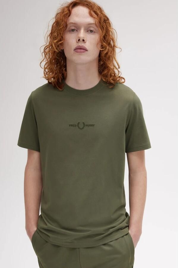 Fred Perry Geborduurd T-shirt Groene Top Green Heren - Foto 6