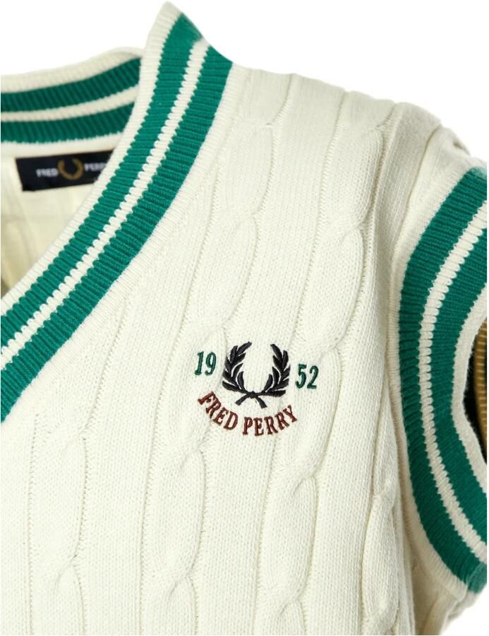 Fred Perry Gebreide Tennis Tank Pullunder met V-hals White Heren