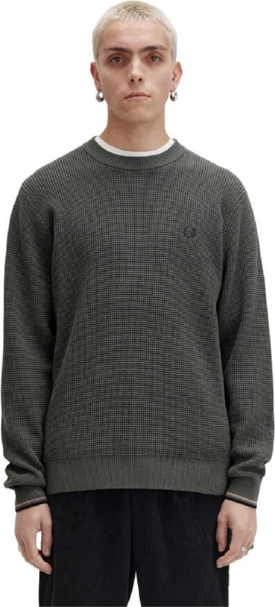 FRED PERRY Heren Truien & Vesten Waffle Stitch Crew Neck Jumper Groen - Foto 6