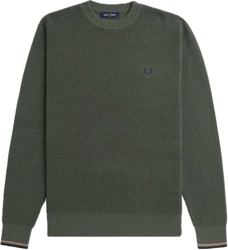 FRED PERRY Heren Truien & Vesten Waffle Stitch Crew Neck Jumper Groen - Foto 8