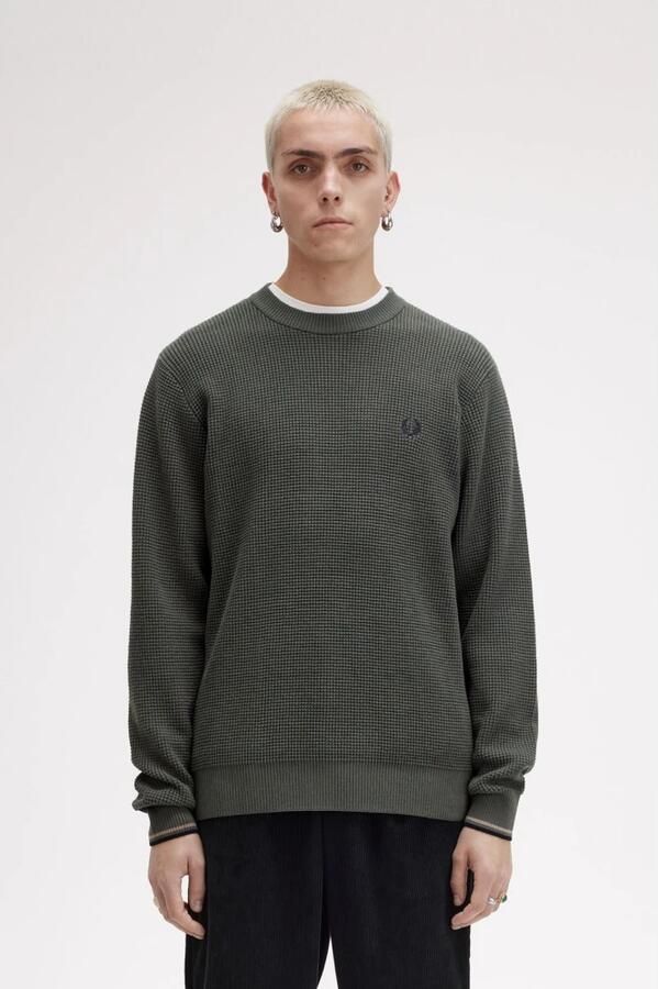 FRED PERRY Heren Truien & Vesten Waffle Stitch Crew Neck Jumper Groen - Foto 2