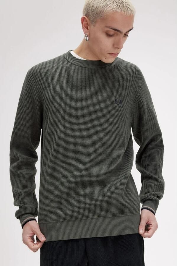 FRED PERRY Heren Truien & Vesten Waffle Stitch Crew Neck Jumper Groen - Foto 3