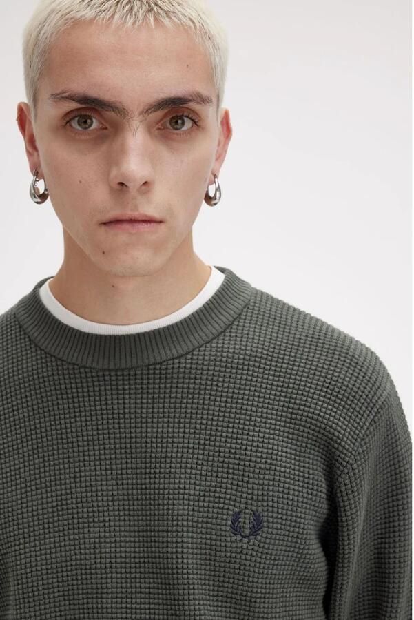 FRED PERRY Heren Truien & Vesten Waffle Stitch Crew Neck Jumper Groen