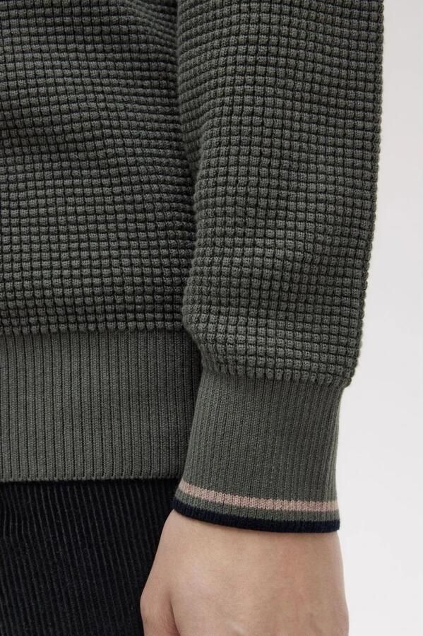 FRED PERRY Heren Truien & Vesten Waffle Stitch Crew Neck Jumper Groen - Foto 4