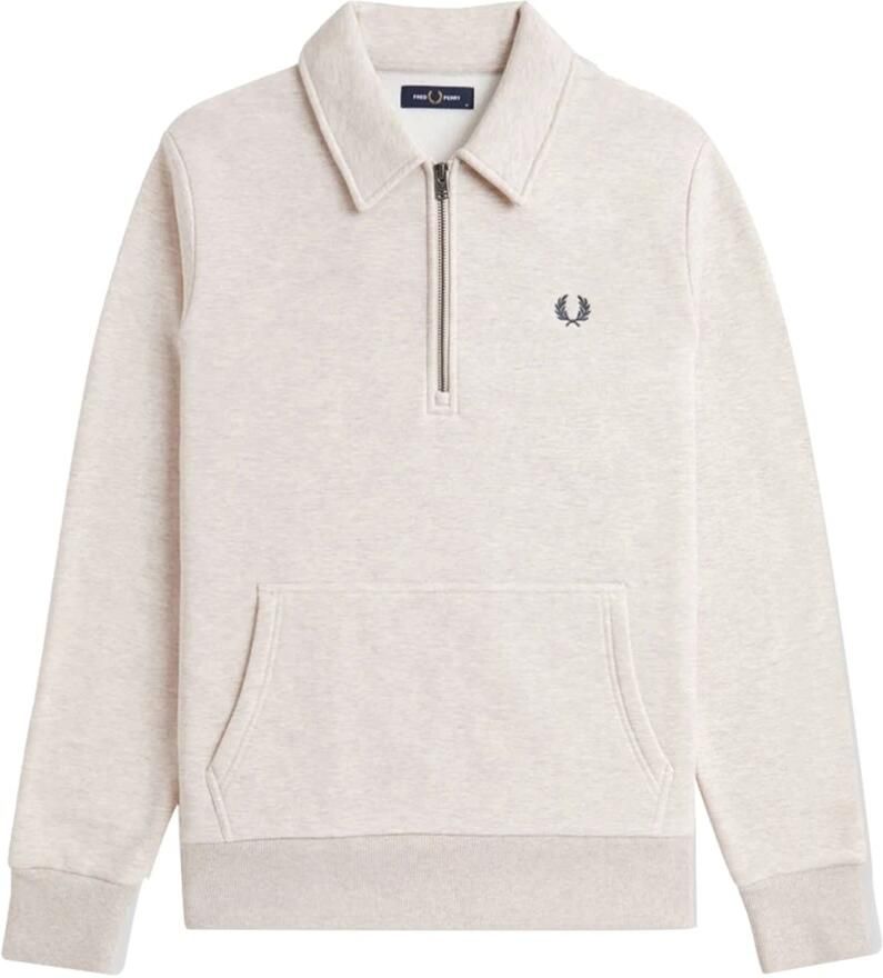 FRED PERRY Heren Truien & Vesten Halfzip Fleece Back Sweatshirt Gebroken Wit