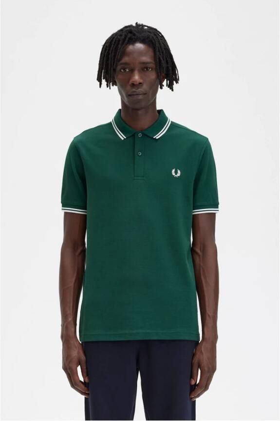 Fred Perry Heren M3600 Twin Tipped Donkergroene of Hemelsblauwe Polo Green Heren - Foto 3