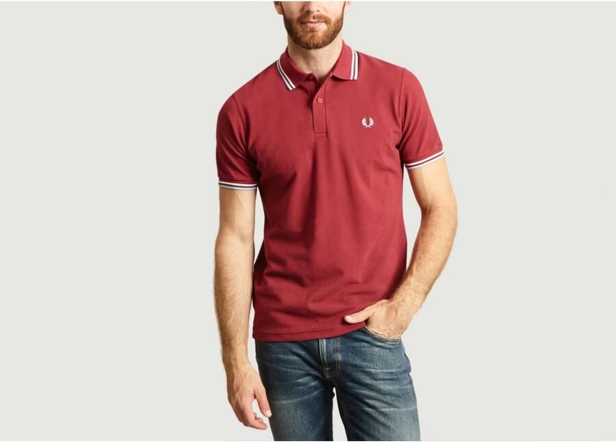 Fred Perry Piqué Polo Dubbele Streep Moderne Pasvorm Brown Heren - Foto 3