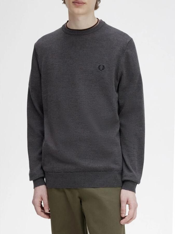 Fred Perry Heren Crewneck Trui Sportieve Merino Wol Mix Gray Heren - Foto 2