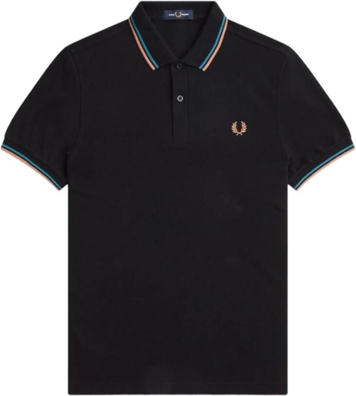 Fred Perry regular fit polo TWIN TIPPED met contrastbies zwart
