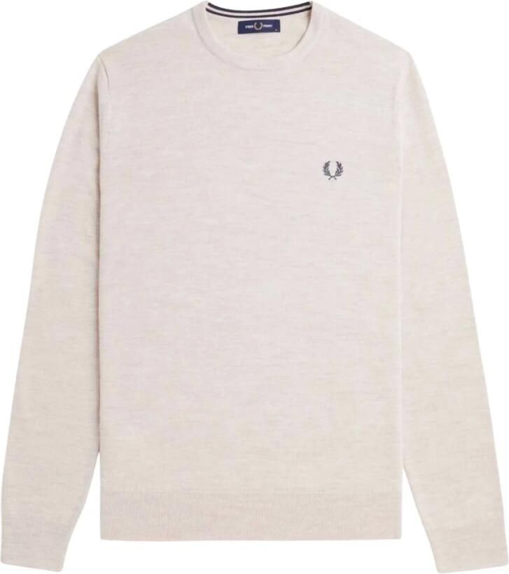 Fred Perry Klassieke Ronde Hals Merinowol Blend Trui Beige Heren