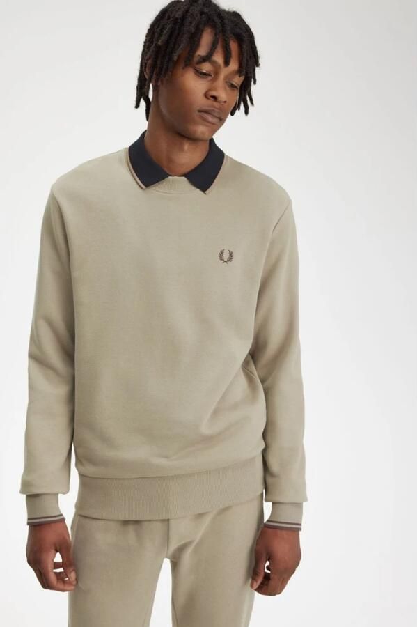 FRED PERRY Heren Truien & Vesten Crew Neck Sweatshirt Olijf - Foto 4