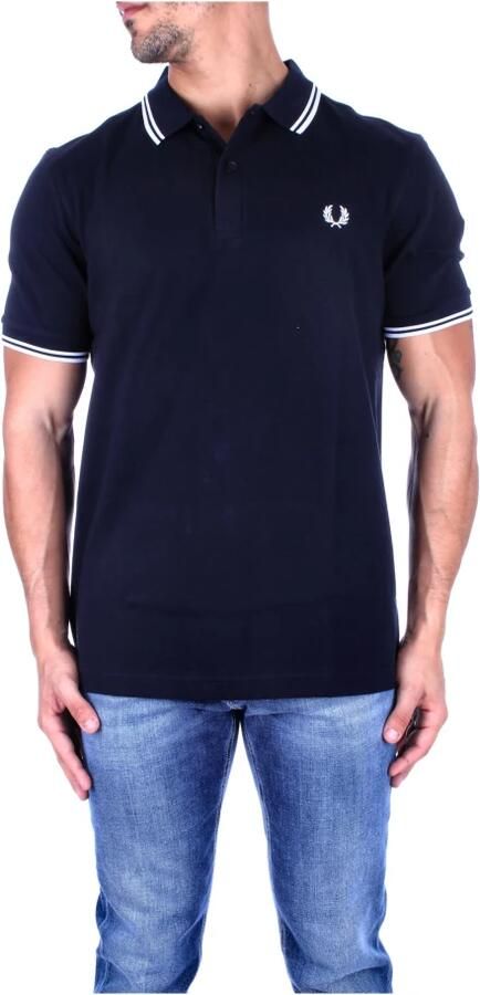 Fred Perry Polo manica corta con collo clico e polsini bordati a contrasto e logo ricamato sul petto uomo Fredperry M3600 Navy Bianco Blauw Heren - Foto 6