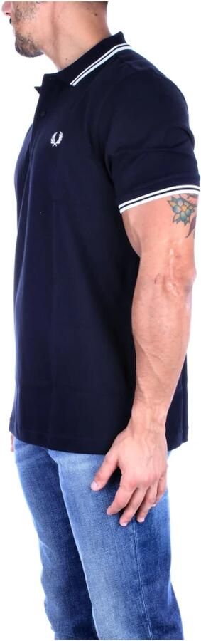 Fred Perry Polo manica corta con collo clico e polsini bordati a contrasto e logo ricamato sul petto uomo Fredperry M3600 Navy Bianco Blauw Heren - Foto 9