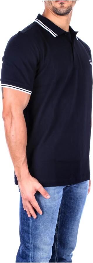 Fred Perry Polo manica corta con collo clico e polsini bordati a contrasto e logo ricamato sul petto uomo Fredperry M3600 Navy Bianco Blauw Heren - Foto 7