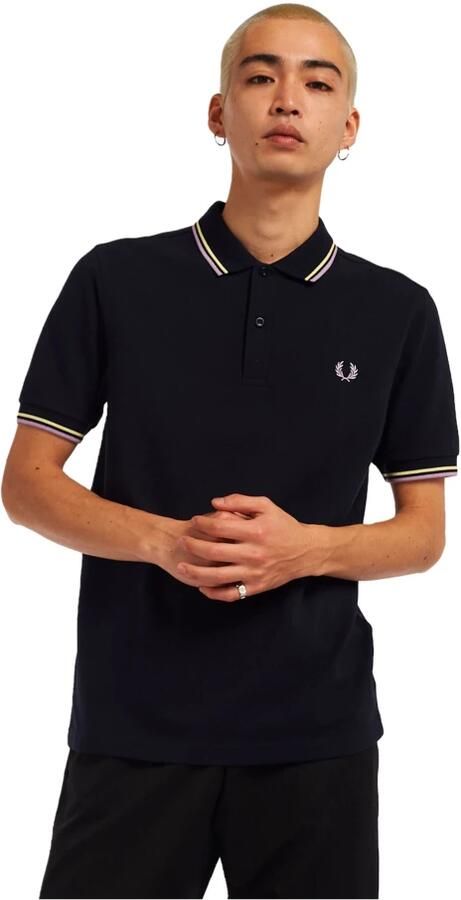 Fred Perry Slim Fit Twin Tipped Polo in Navy Snow White Mar Grass Blue Heren - Foto 17