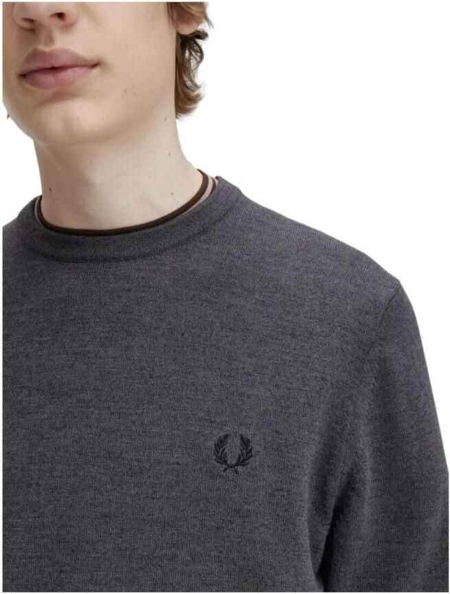 Fred Perry Heren Crewneck Trui Sportieve Merino Wol Mix Gray Heren - Foto 3