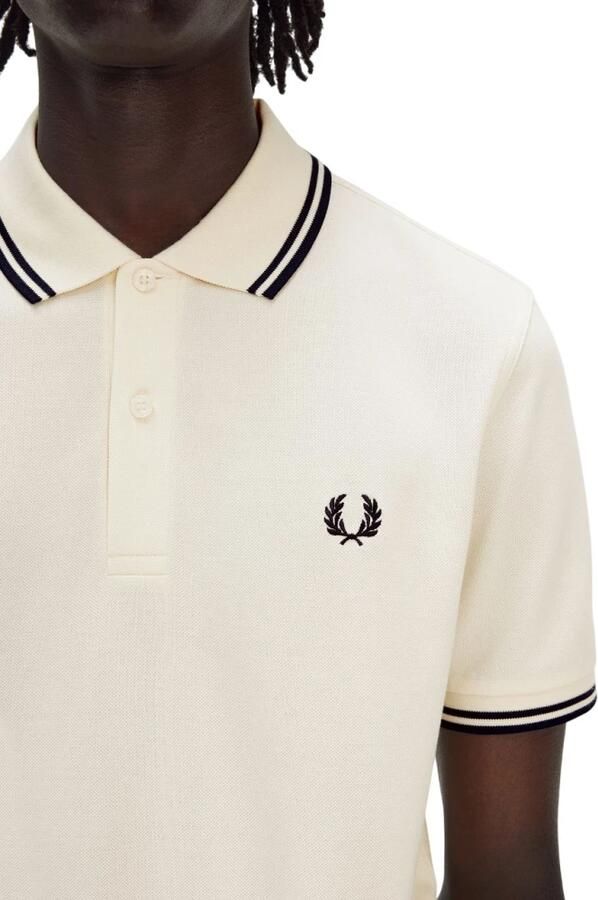 Fred Perry Twin Tipped Short Sleeve Polo Shirt Heren Ecru- Heren Ecru