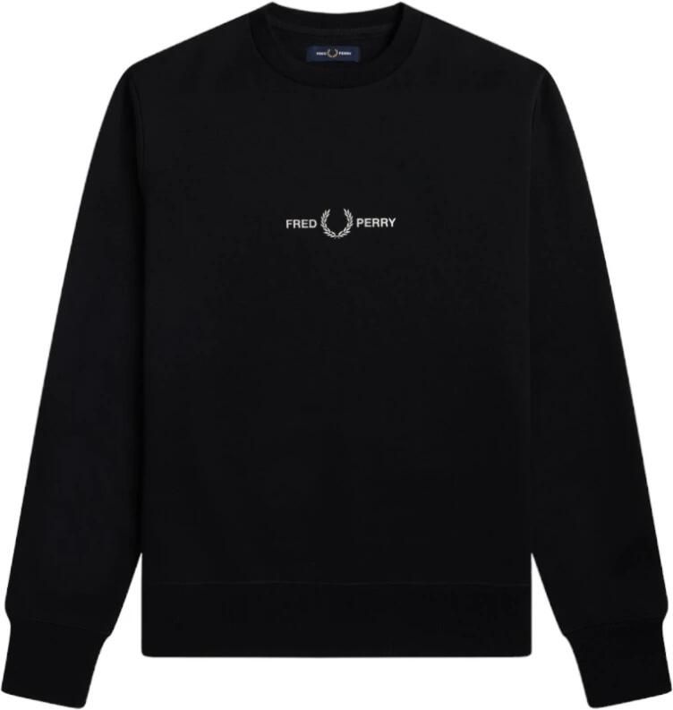 Fred Perry Heren Loopback Katoenen Sweatshirt met Geborduurd Grafisch Ontwerp Black Heren