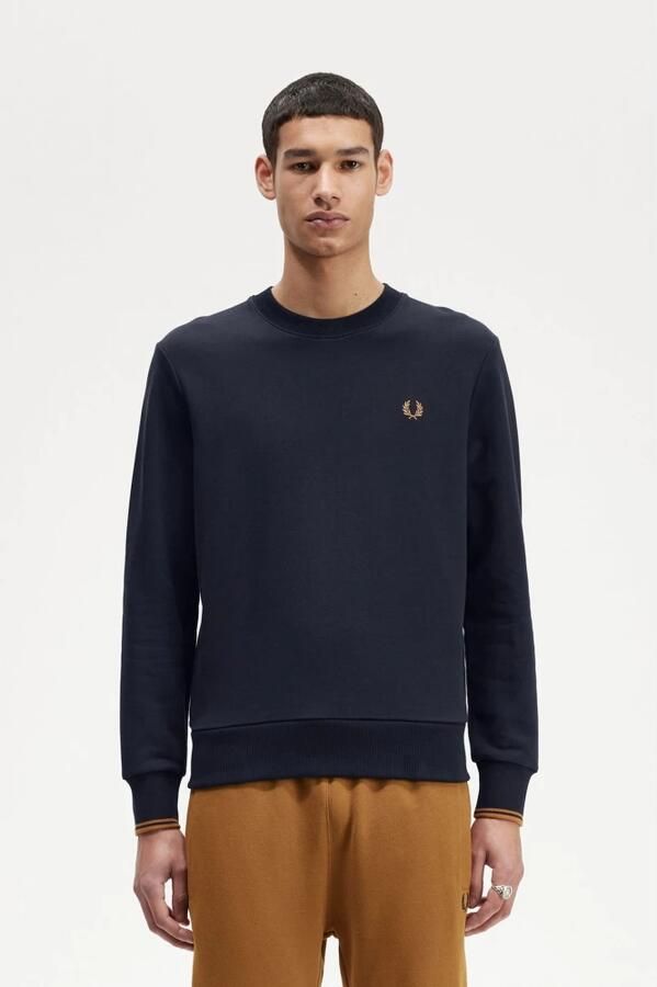 Fred Perry Heren Katoenen Sweatshirt met Geribbelde Afwerkingen Blue Heren - Foto 7