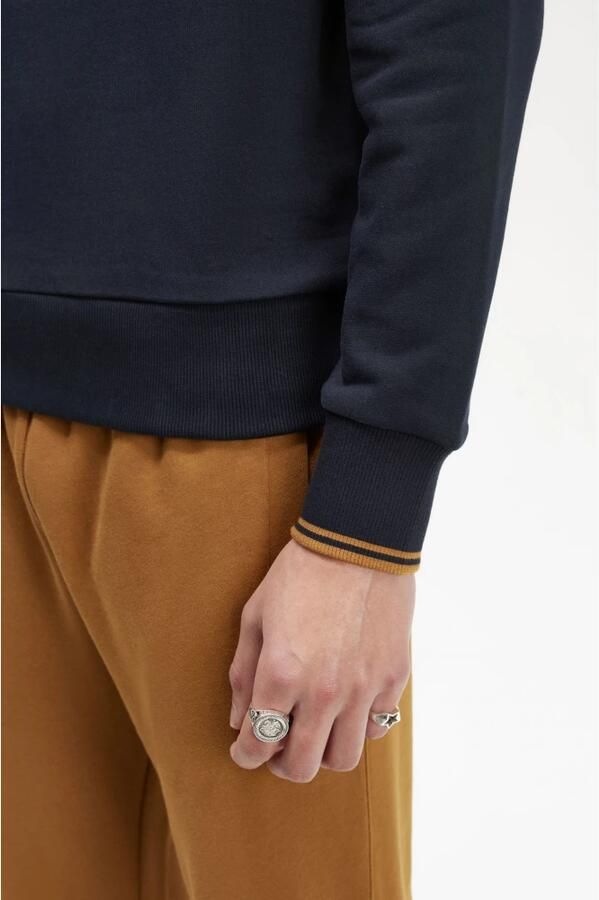 Fred Perry Heren Katoenen Sweatshirt met Geribbelde Afwerkingen Blue Heren - Foto 10