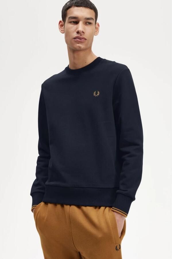 Fred Perry Heren Katoenen Sweatshirt met Geribbelde Afwerkingen Blue Heren - Foto 11