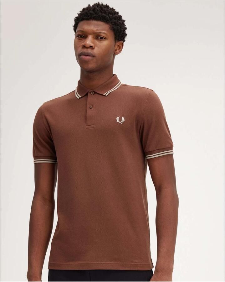 Fred Perry Twin Tipped Short Sleeve Polo Shirt Heren Brown- Heren Brown
