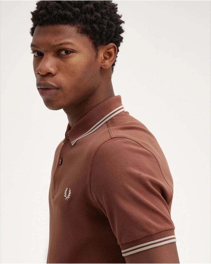 Fred Perry Twin Tipped Short Sleeve Polo Shirt Heren Brown- Heren Brown - Foto 2