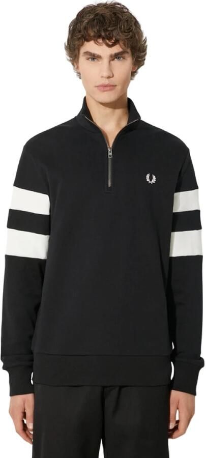Fred Perry Zwarte Getipte Mouw Half Zip Sweat Black Heren - Foto 5