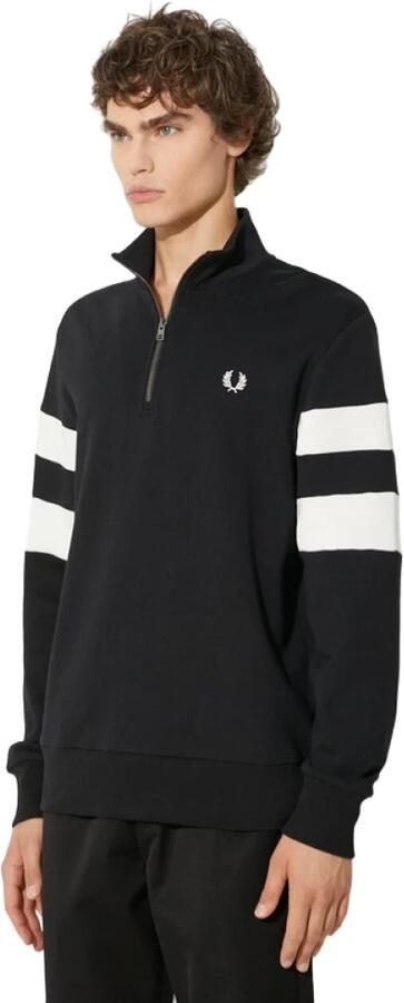 Fred Perry Zwarte Getipte Mouw Half Zip Sweat Black Heren - Foto 4