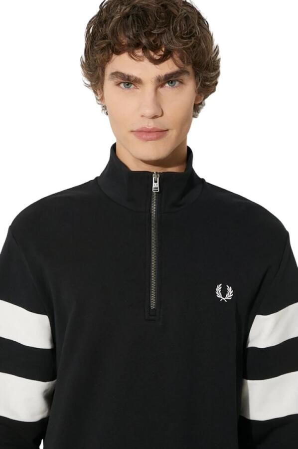 Fred Perry Zwarte Getipte Mouw Half Zip Sweat Black Heren