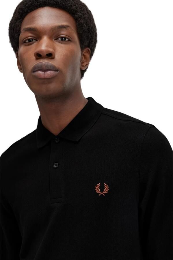 FRED PERRY Heren Polo's & T-shirts Long Sleeve Plain Shirt Zwart