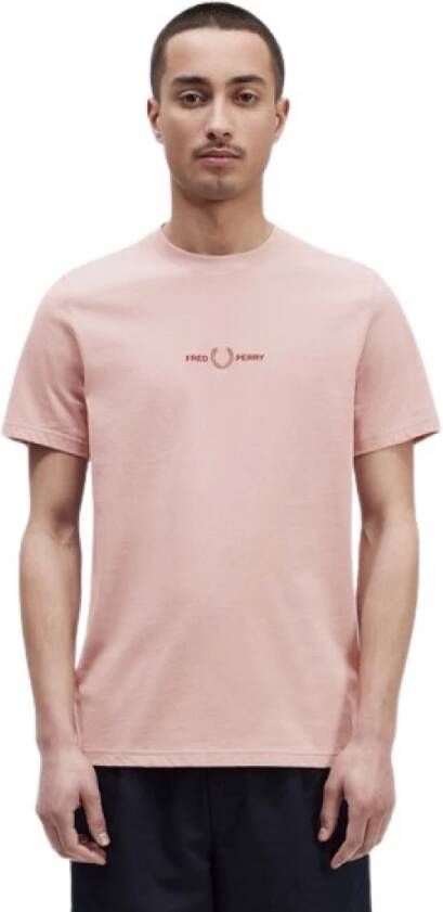 Fred Perry Geborduurd Krijtrosa T-shirt Roze Heren