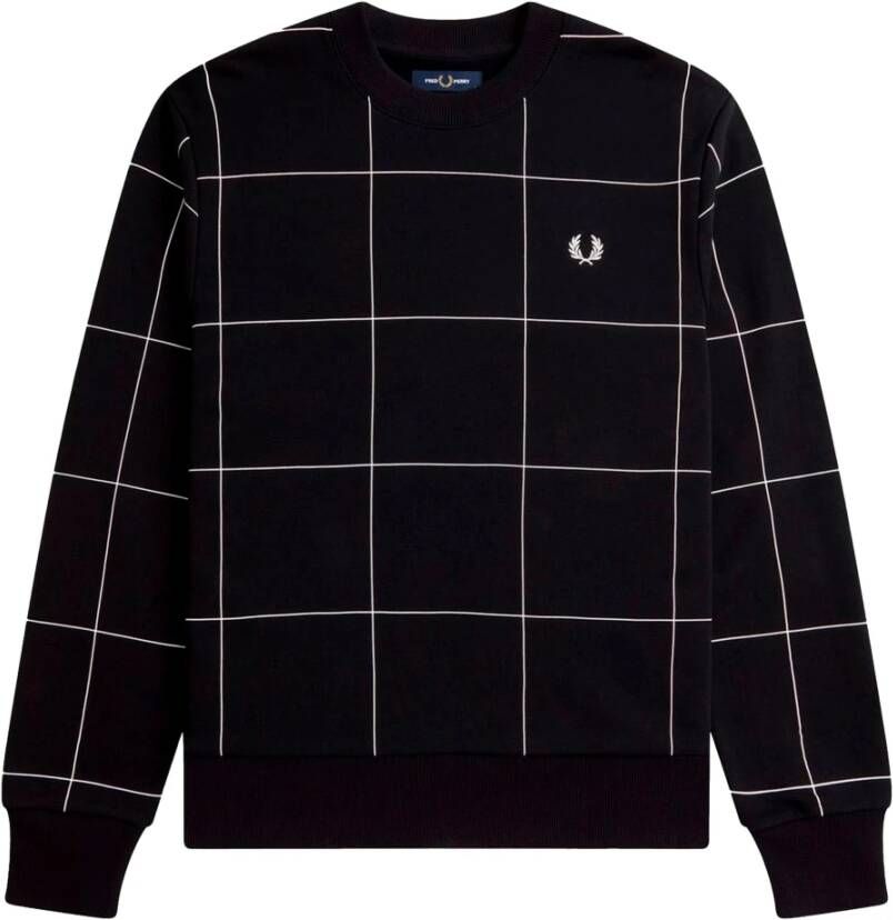 Fred Perry Monochromatische Grid Katoenen Sweatshirt Black Heren