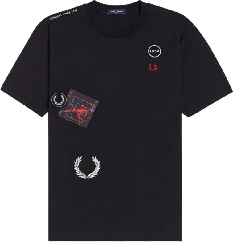 Fred Perry Grafisch T-shirt met Patchwork Design Zwart Heren