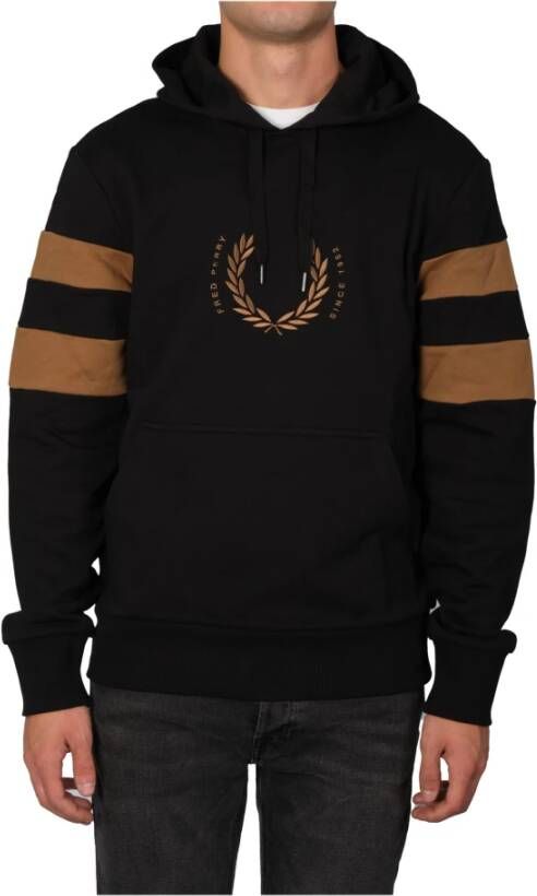 Fred Perry Gestreepte Logo Sweater met Capuchon Zwart Heren