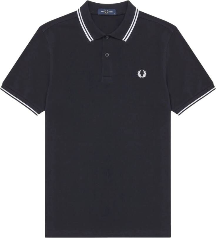Fred Perry Polo manica corta con collo clico e polsini bordati a contrasto e logo ricamato sul petto uomo Fredperry M3600 Navy Bianco Blauw Heren - Foto 4