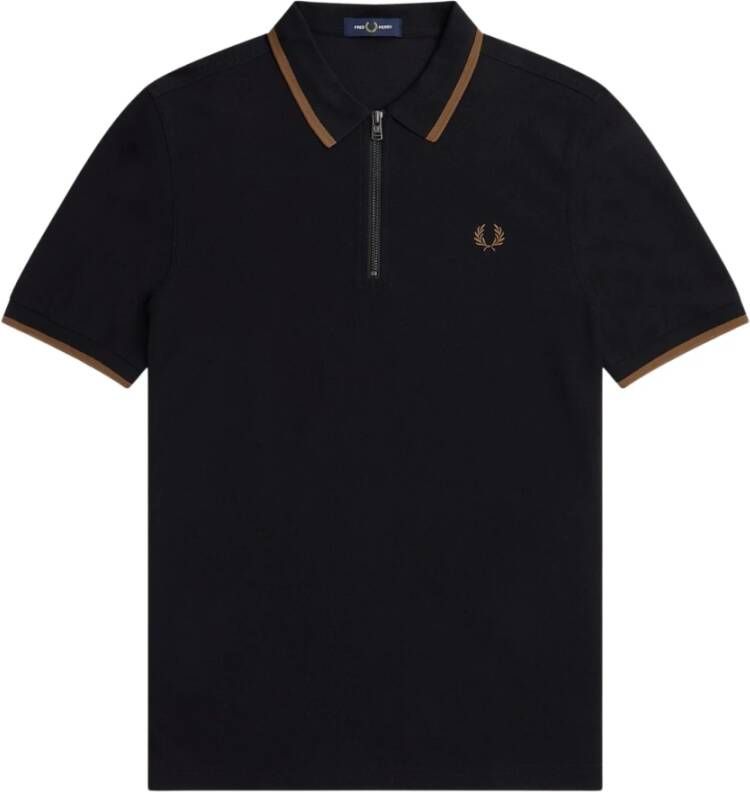 Fred Perry Korte Mouw Crêpe Polo met Rits Zwart Heren